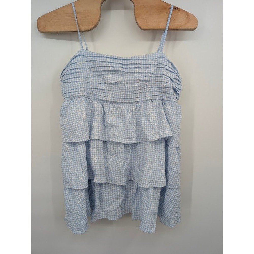 Arula Blue‎ White Gingham Tiered Ruffle Mini Dress Smocked Women's 2X